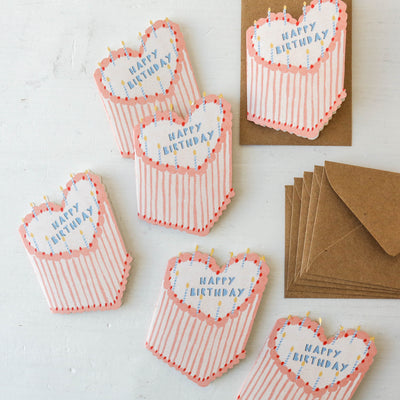 Heart Birthday Cake Mini Cards - Box of 6