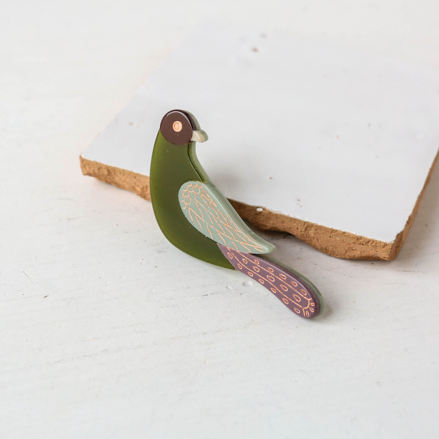 Abstract Green Flycatcher Bird Resin Brooch