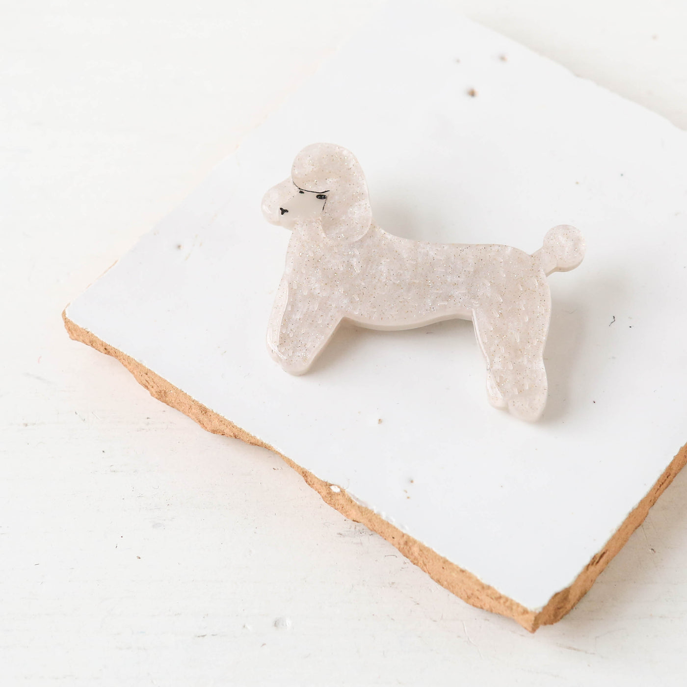 Sparkly White Poodle Resin Brooch