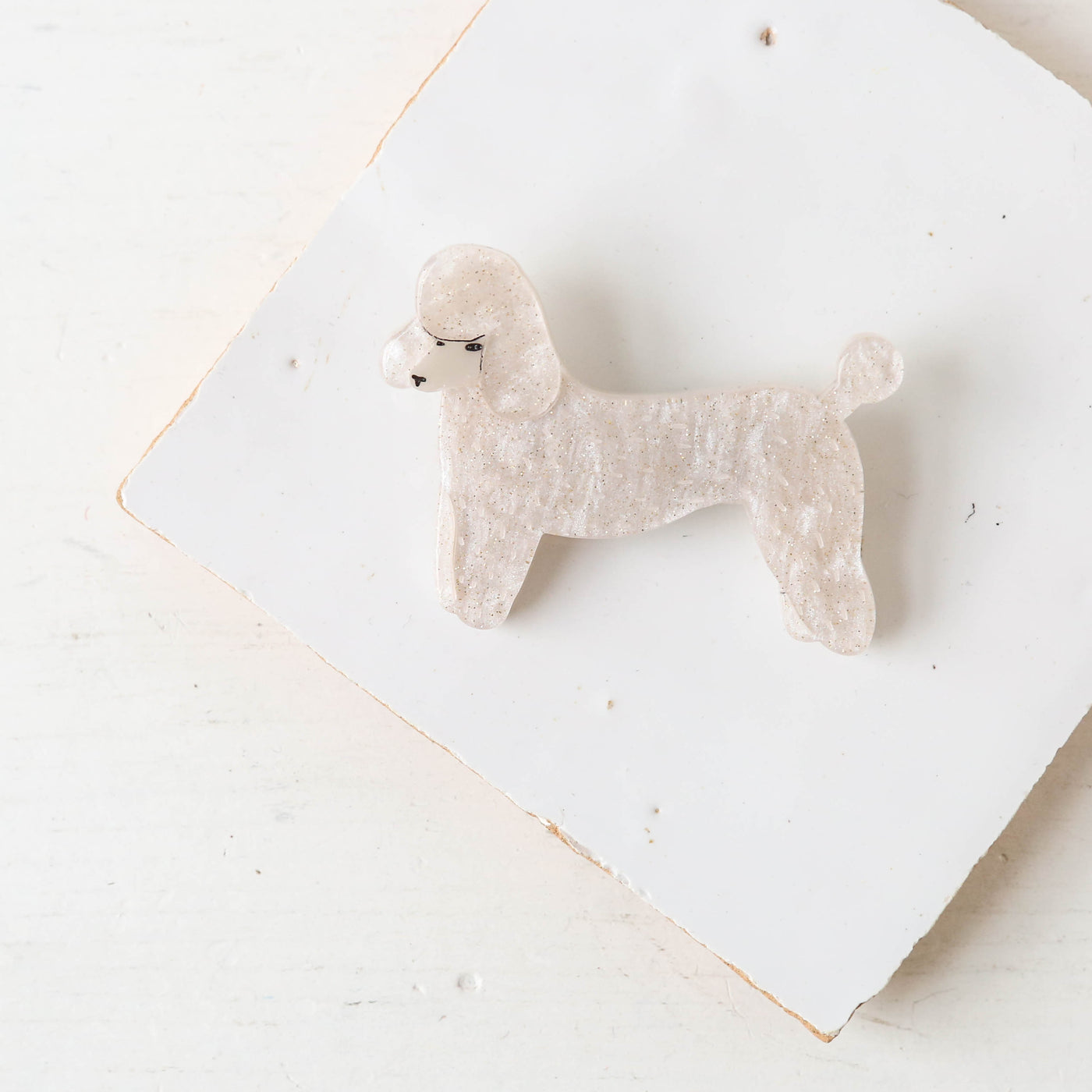 Sparkly White Poodle Resin Brooch