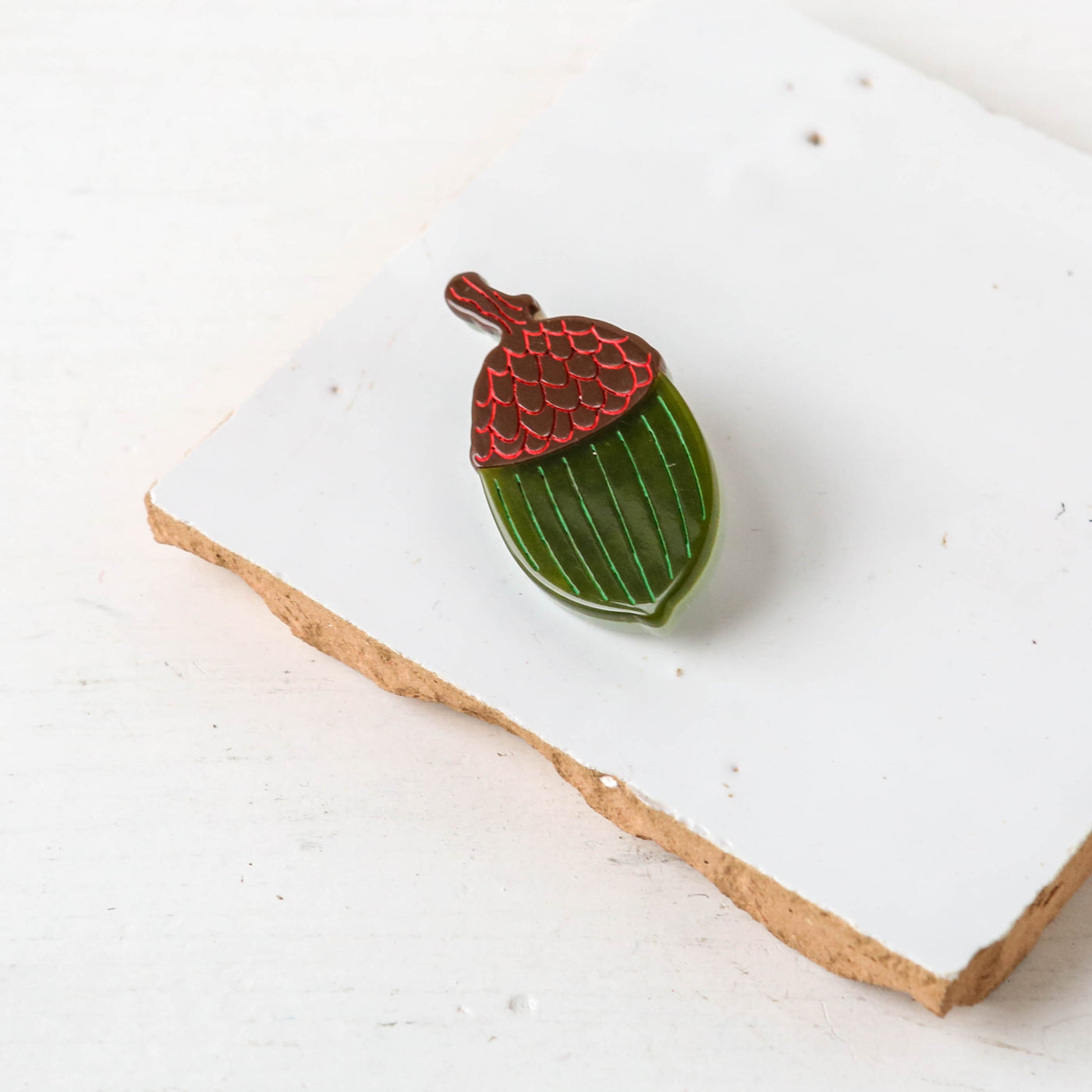Abstract Green Acorn Resin Brooch