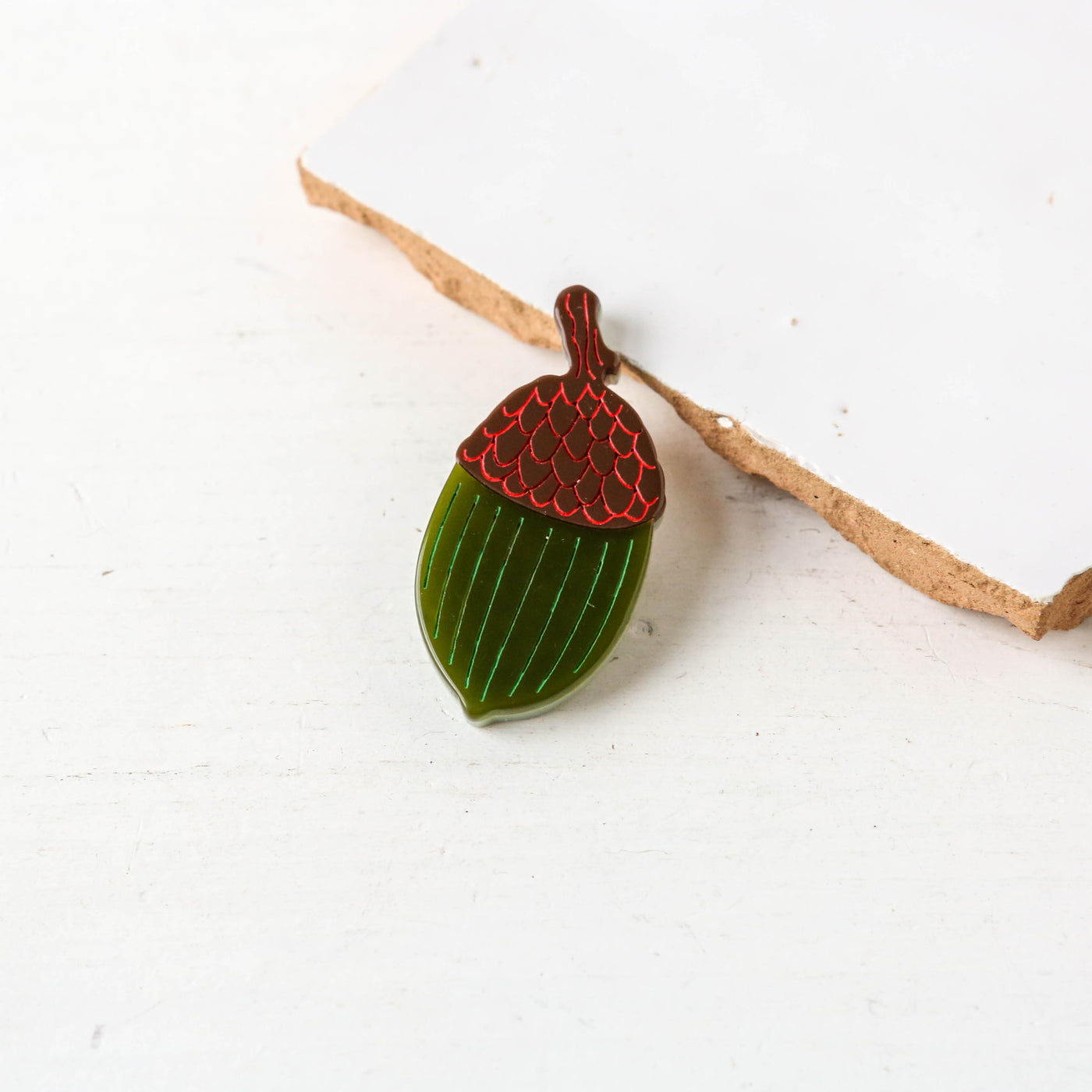 Abstract Green Acorn Resin Brooch