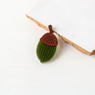 Abstract Green Acorn Resin Brooch