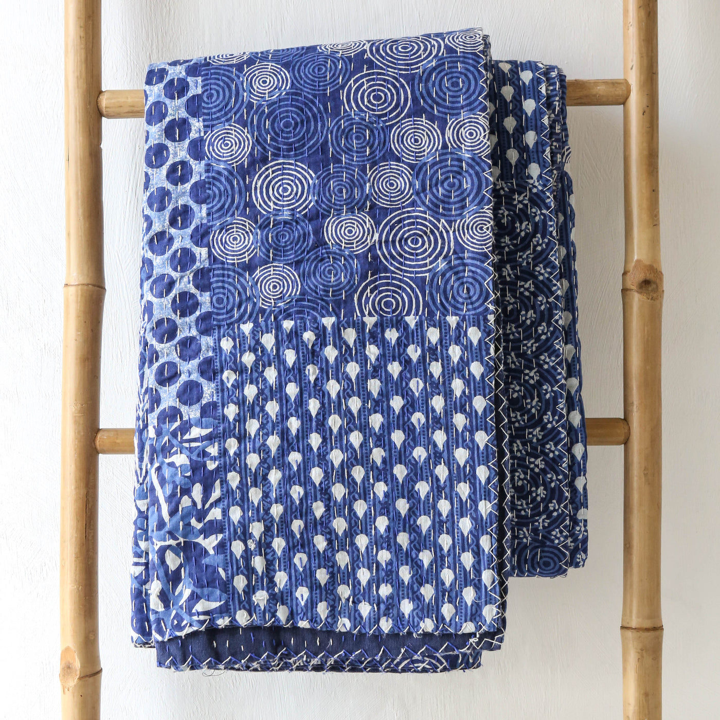 Handmade Cotton Kantha Throw - Indigo Blue