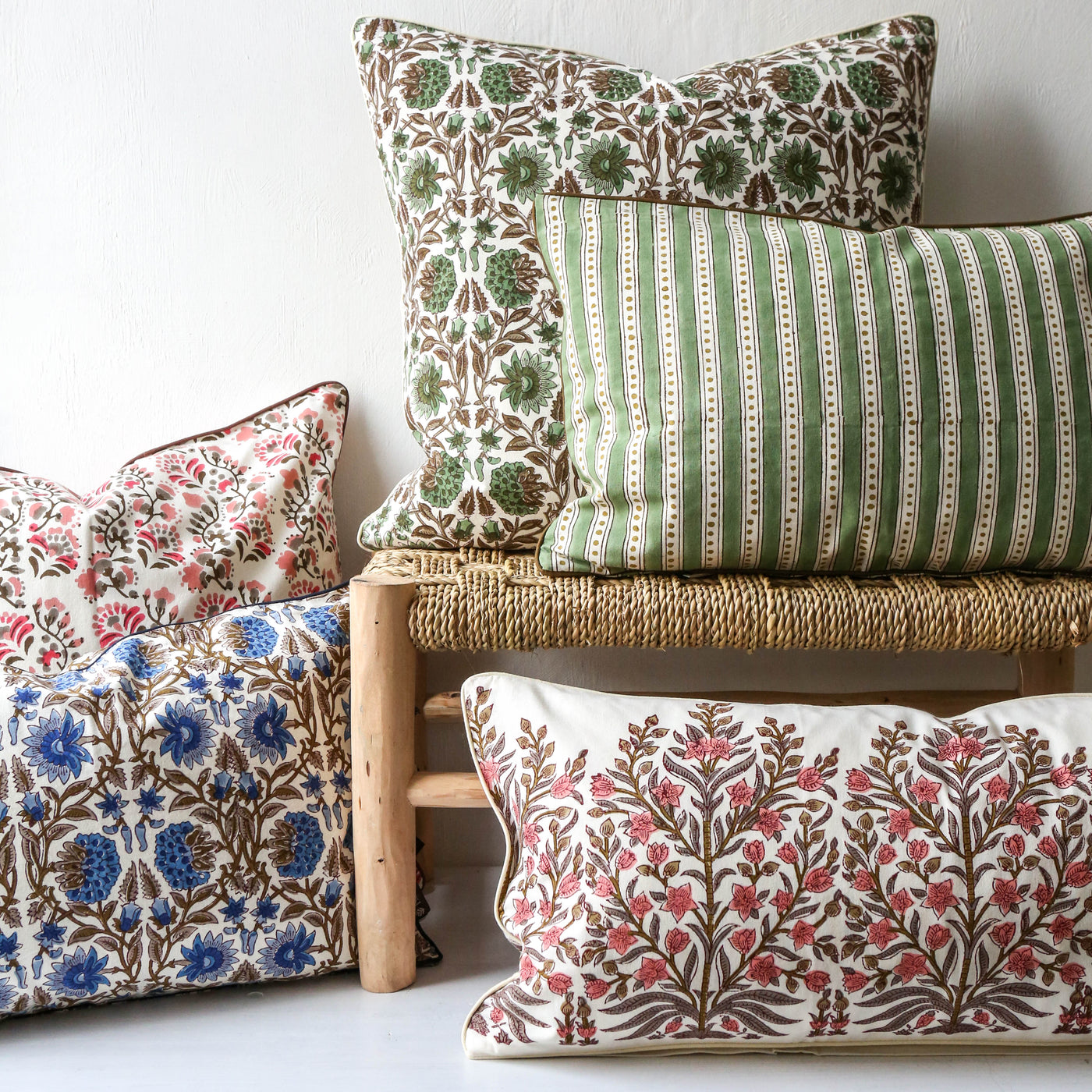 Marigold Block Printed Cushion Cover - Sage 50cm