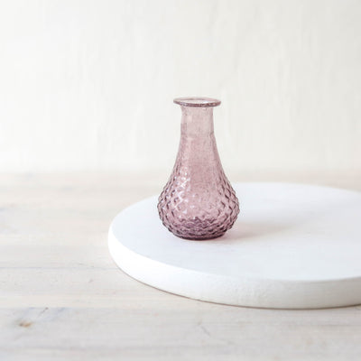 Small Recycled Glass Ridged Bud Vase - Purple