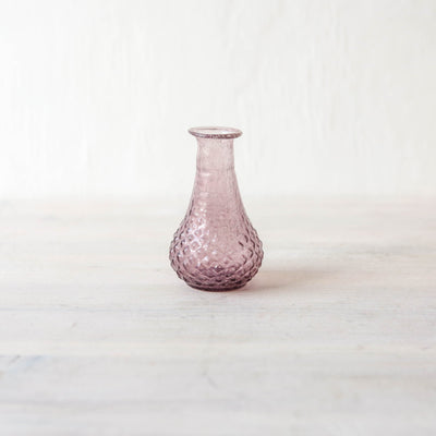 Small Recycled Glass Ridged Bud Vase - Purple