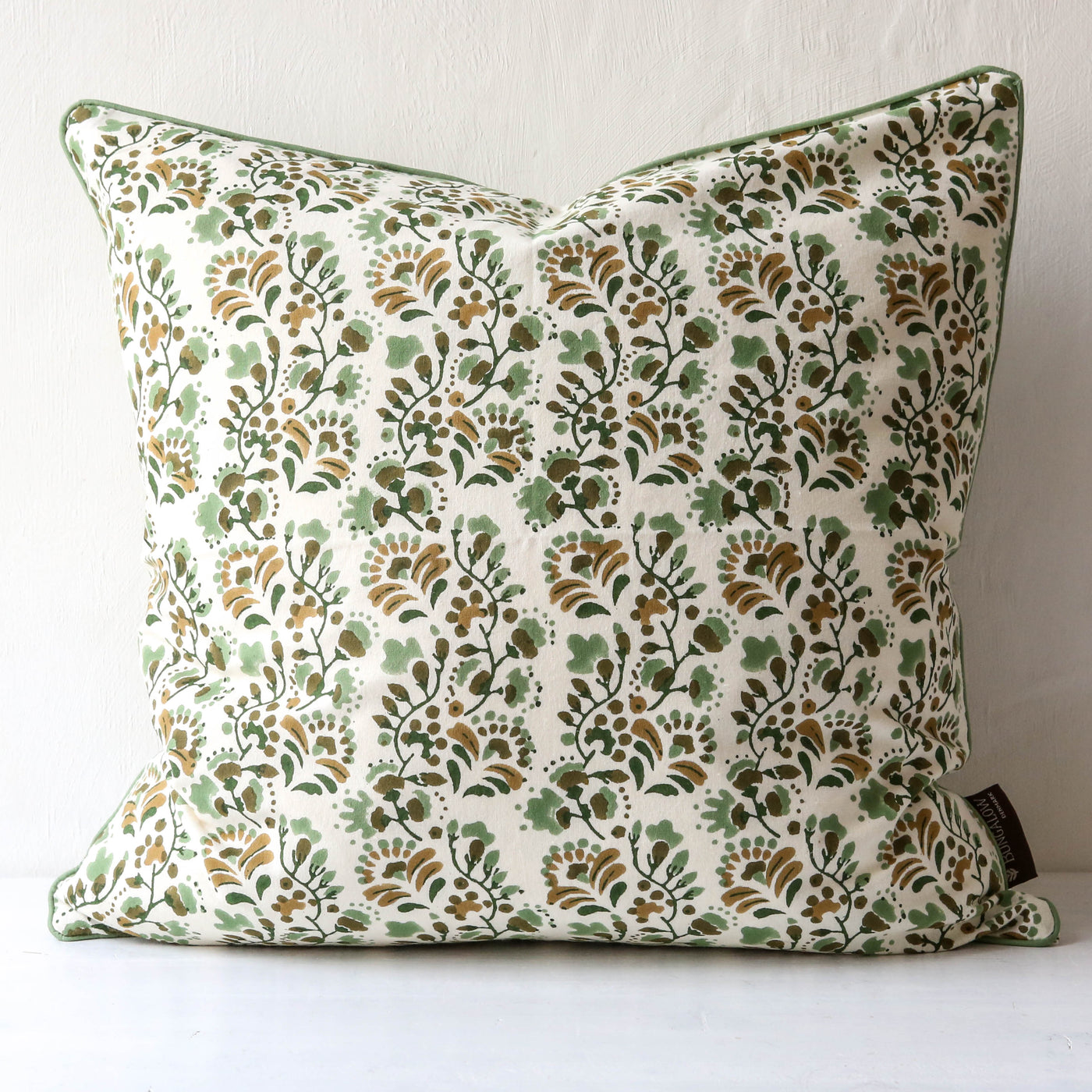 Marigold Block Printed Cushion Cover - Sage 50cm