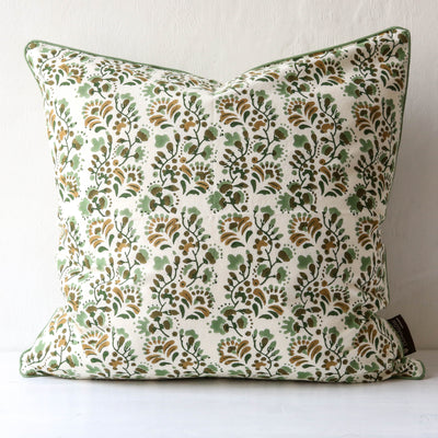 SALE Marigold Block Printed Cushion Cover - Sage 50cm