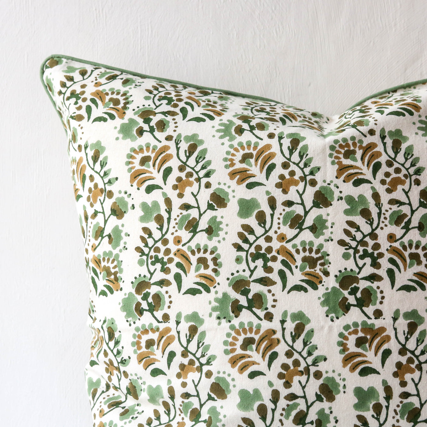 Marigold Block Printed Cushion Cover - Sage 50cm