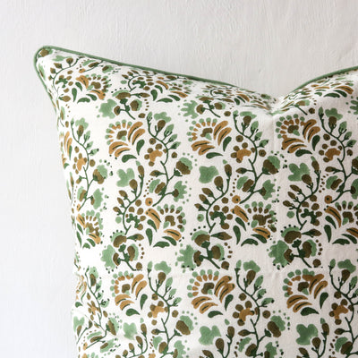 SALE Marigold Block Printed Cushion Cover - Sage 50cm