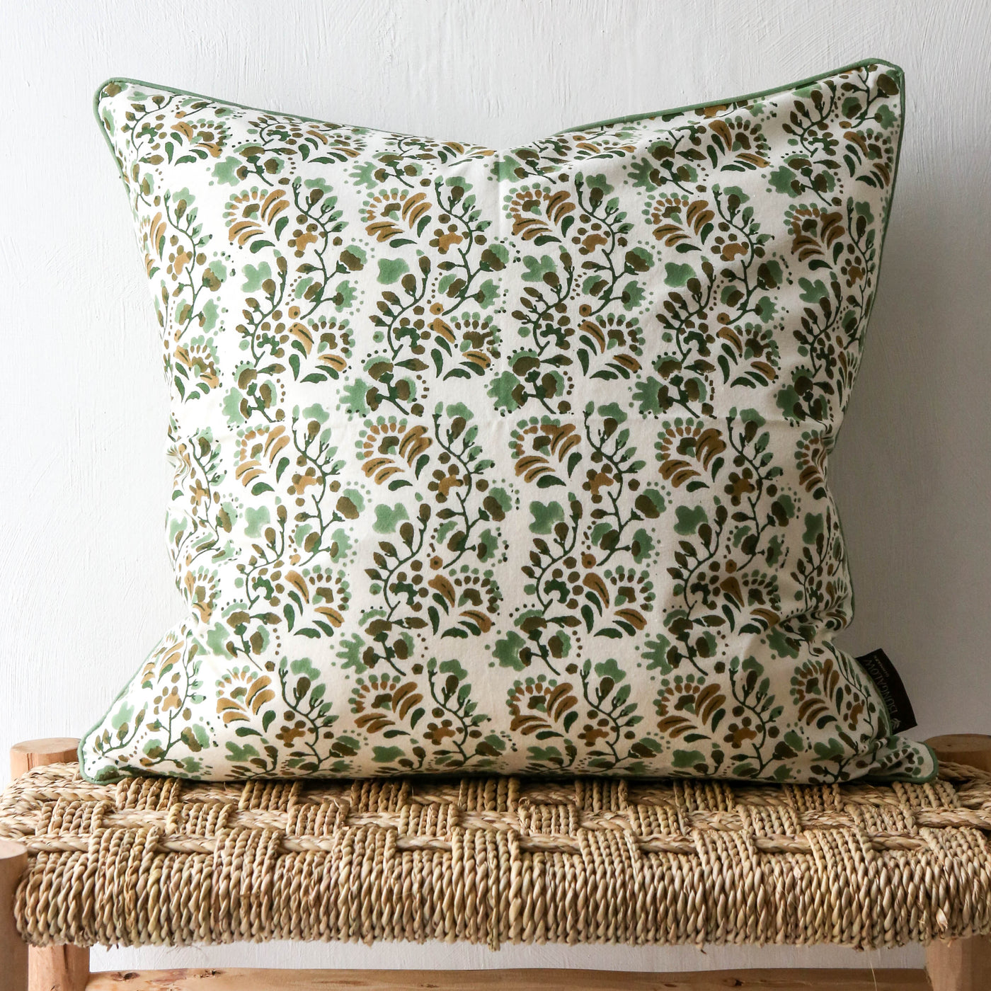 SALE Marigold Block Printed Cushion Cover - Sage 50cm