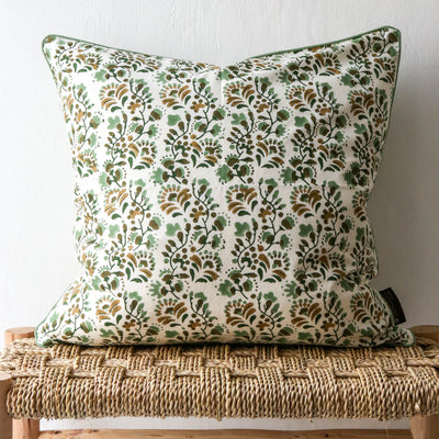 Marigold Block Printed Cushion Cover - Sage 50cm