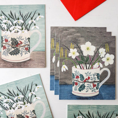 Christmas Cup with Snowdrops or Hellebores Pack of 6 Charity Christmas Cards
