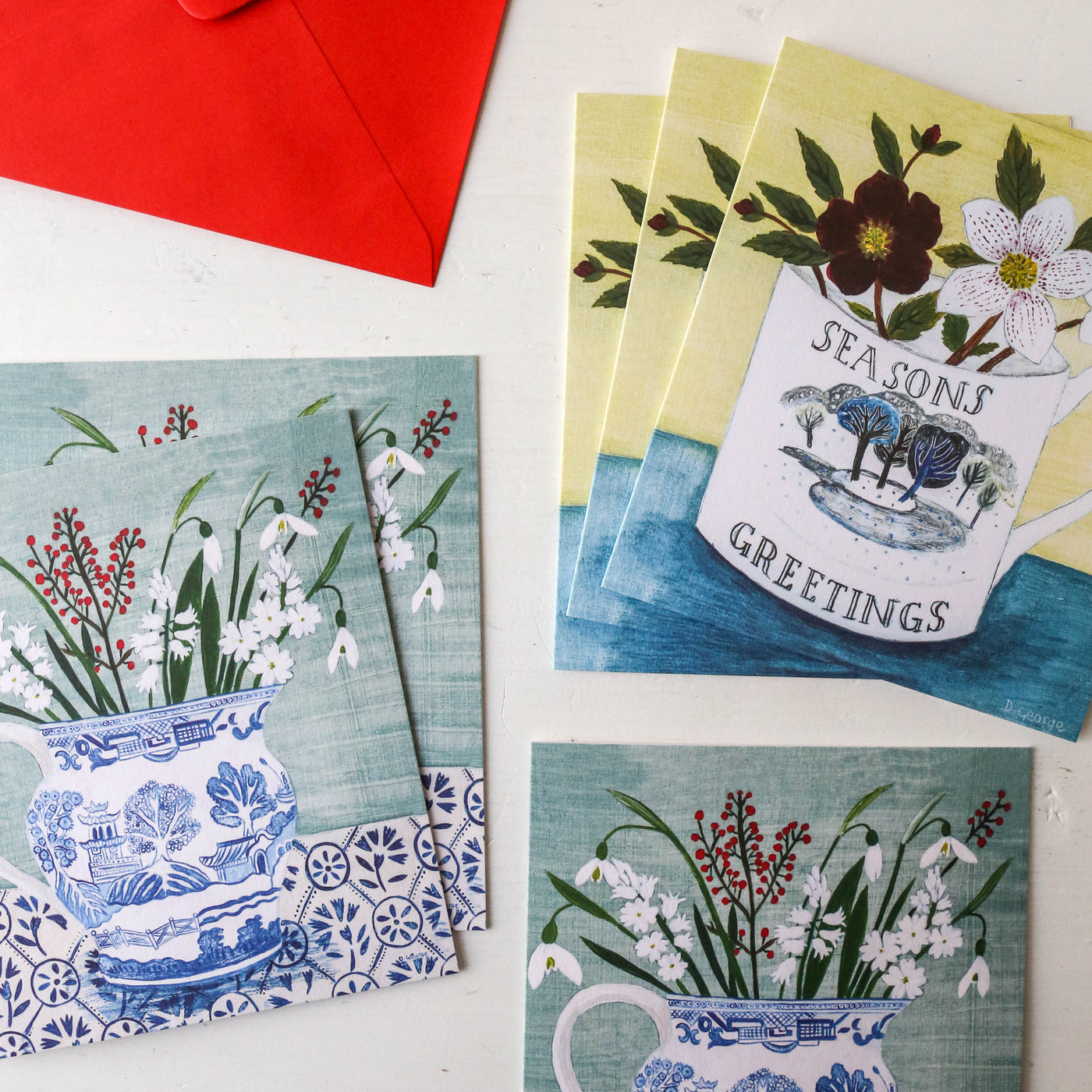 Seasons Greetings & Snowdrops in Jug Pack of 6 Charity Christmas Cards