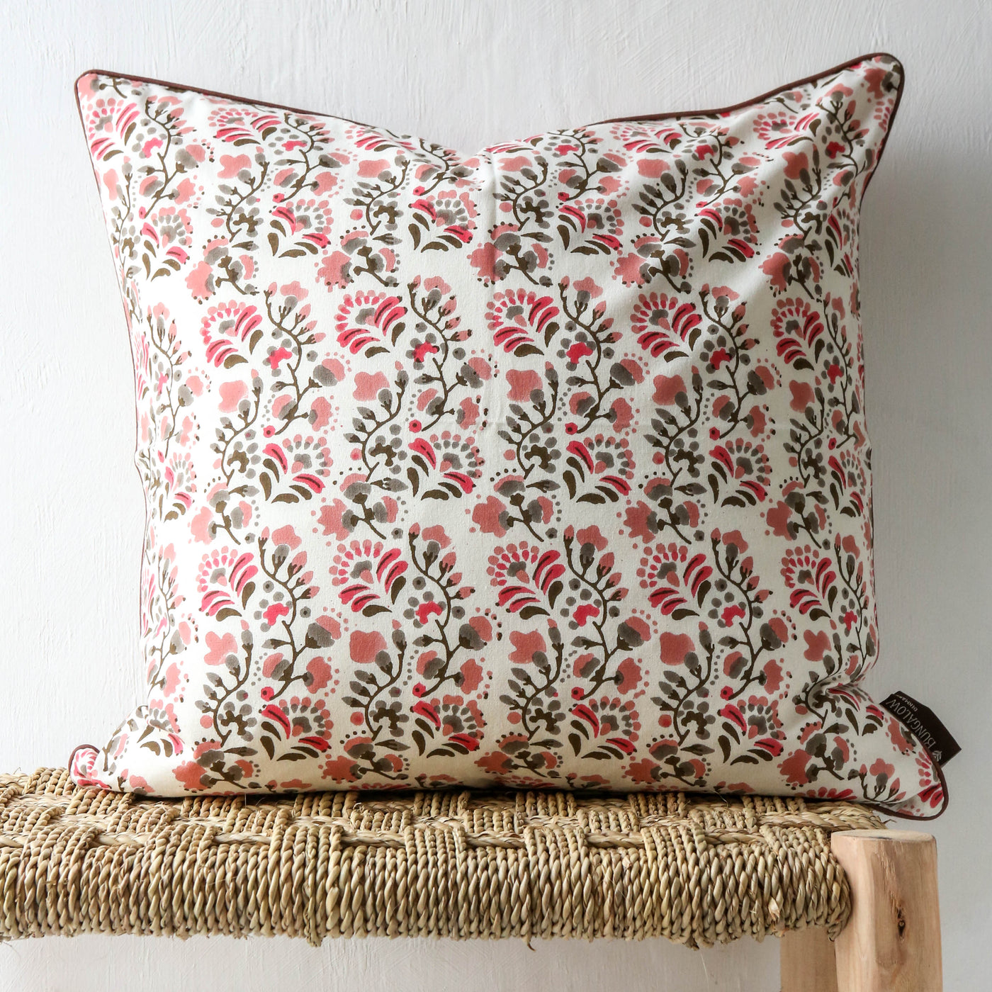 Marigold Block Printed Cushion Cover - Rose 50cm