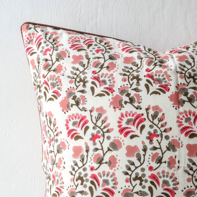 SALE Marigold Block Printed Cushion Cover - Rose 50cm