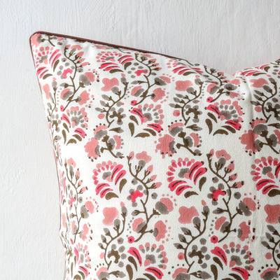Marigold Block Printed Cushion Cover - Rose 50cm