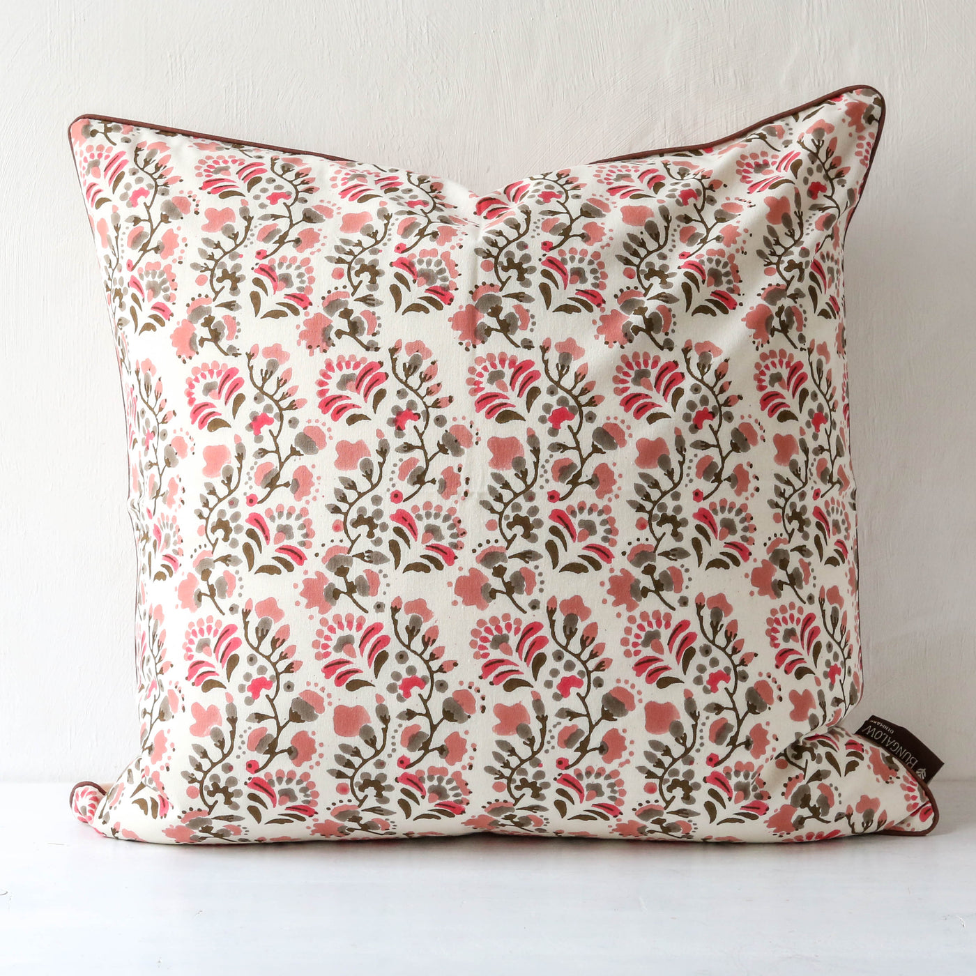 Marigold Block Printed Cushion Cover - Rose 50cm