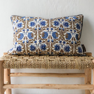 Deoli Block Printed Cushion - Indigo Oblong