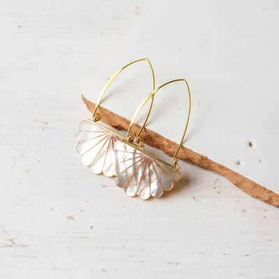 Mother of Pearl Art Deco Hoop Earrings - Gold