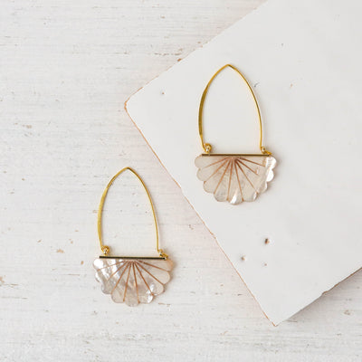 Mother of Pearl Art Deco Hoop Earrings - Gold