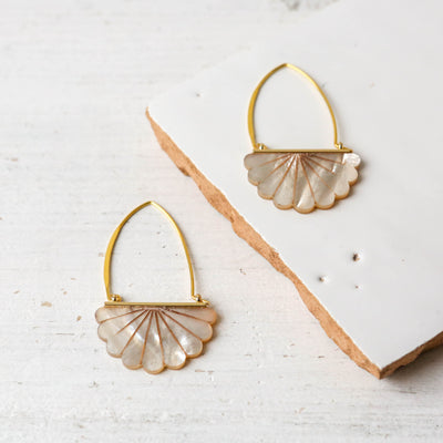 Mother of Pearl Art Deco Hoop Earrings - Gold