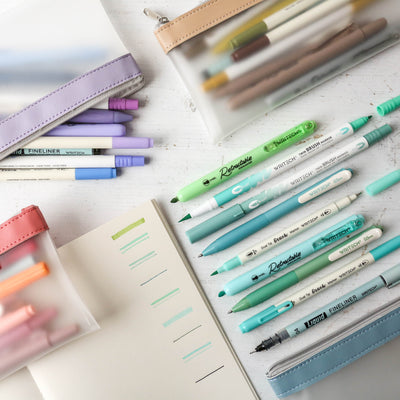 Nine Pen & Pencil Case Kit - Green Yellow Brown