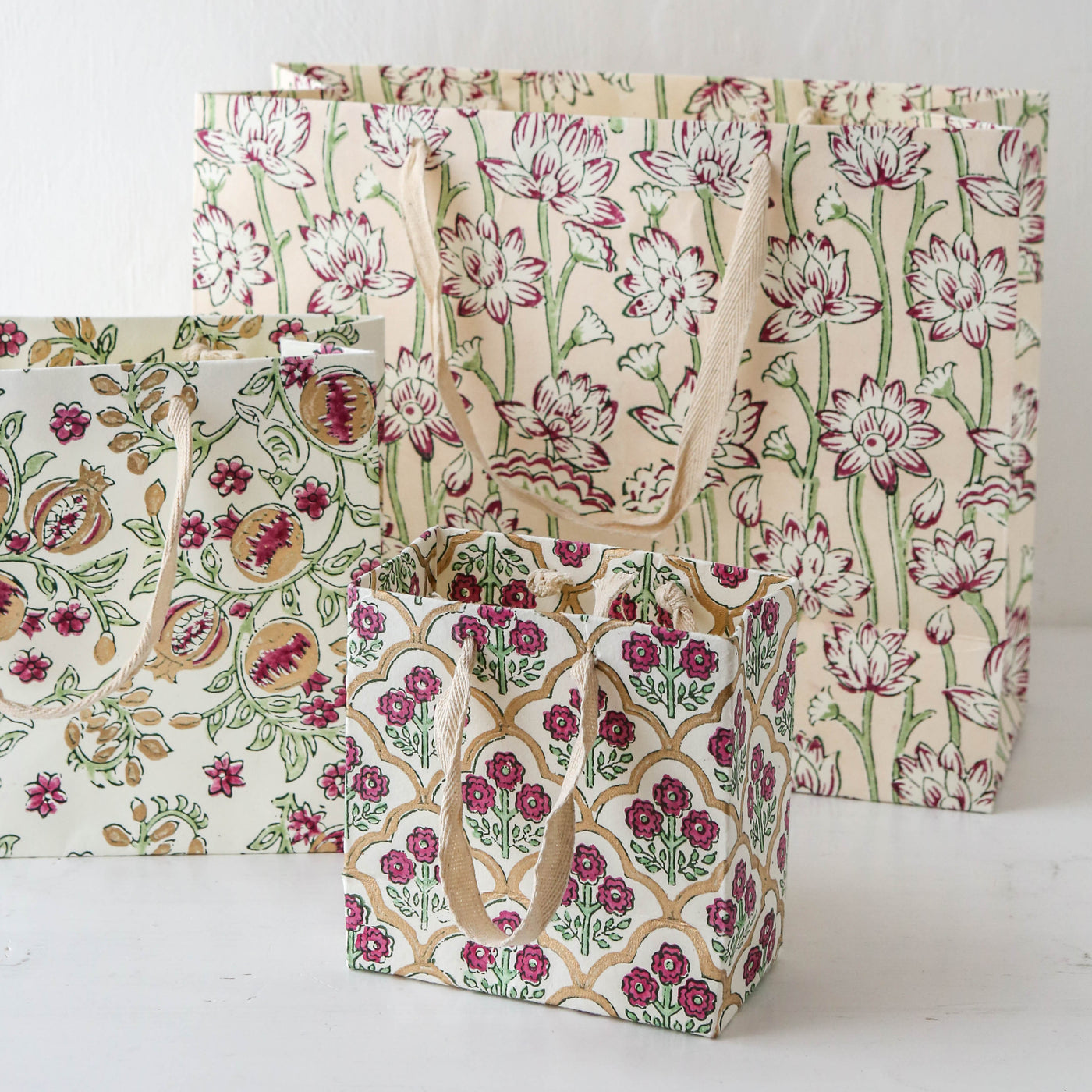 Hand Block Printed Paper Gift Bag - Cherry