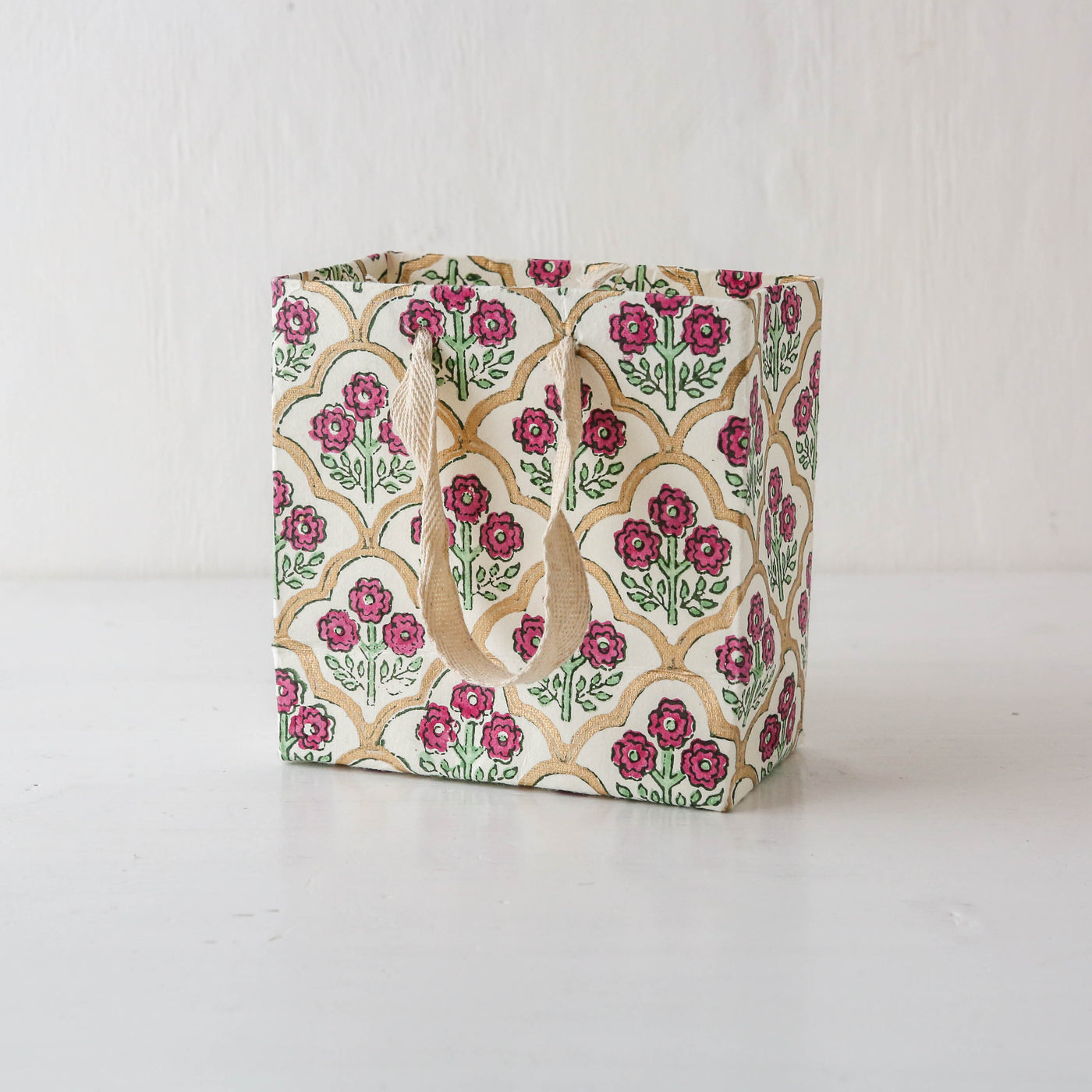 Hand Block Printed Paper Gift Bag - Cherry