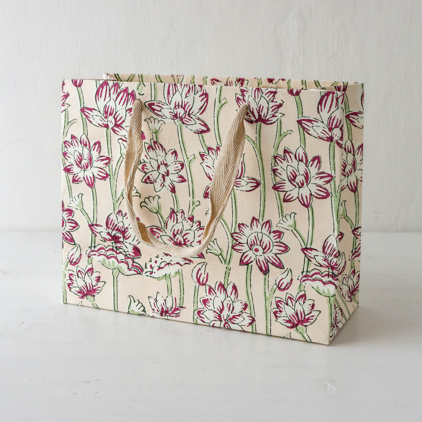 Hand Block Printed Paper Gift Bag - Cherry