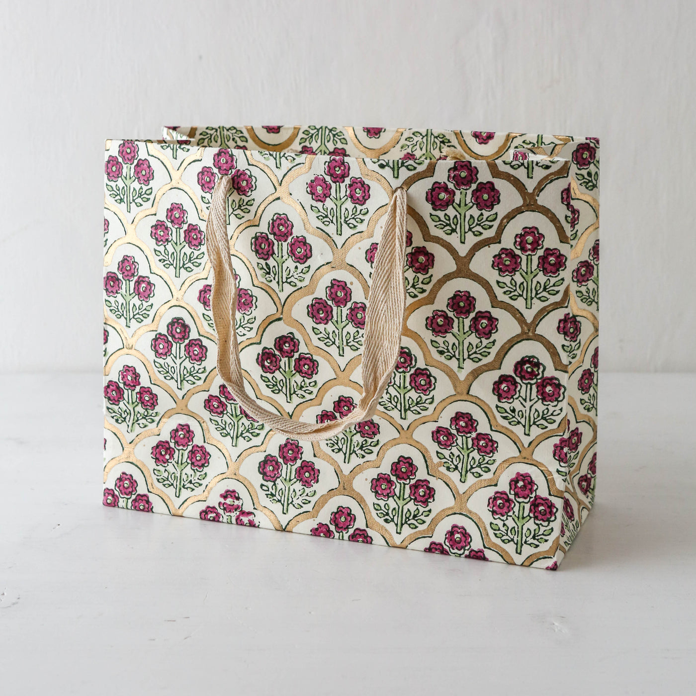 Hand Block Printed Paper Gift Bag - Cherry