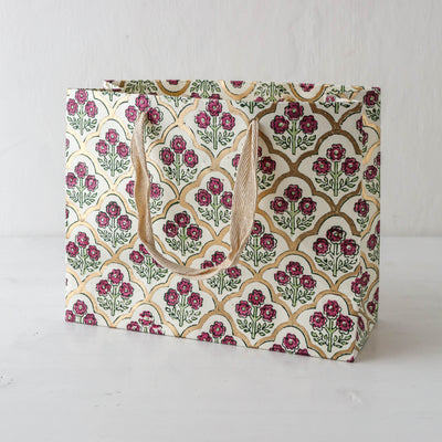 Hand Block Printed Paper Gift Bag - Cherry