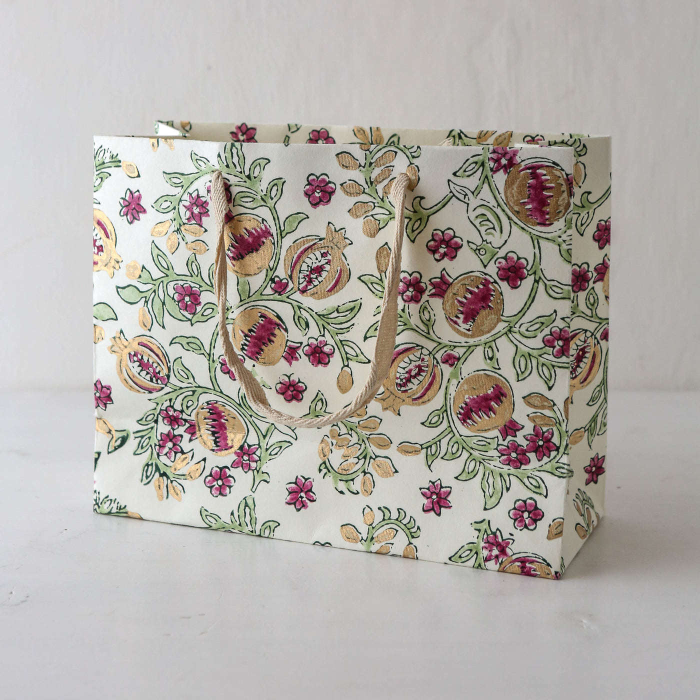 Hand Block Printed Paper Gift Bag - Cherry