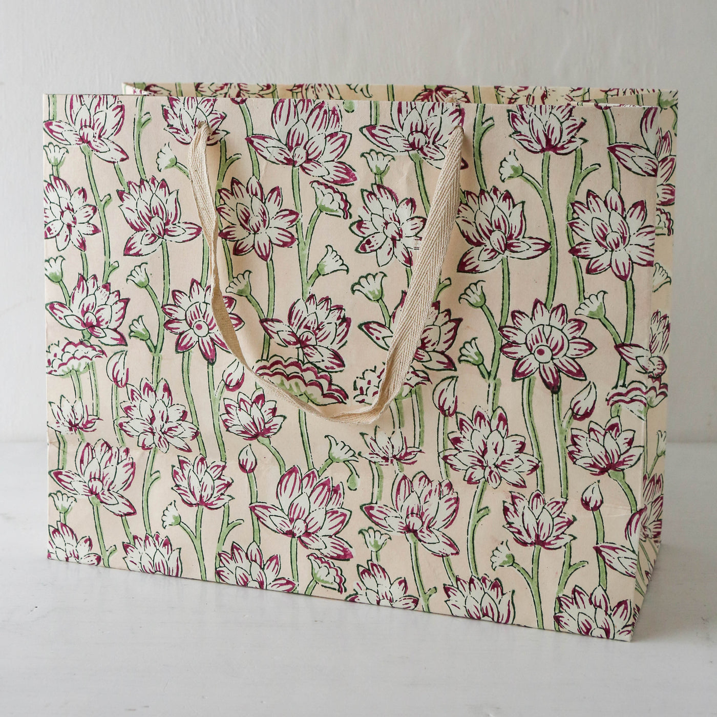 Hand Block Printed Paper Gift Bag - Cherry