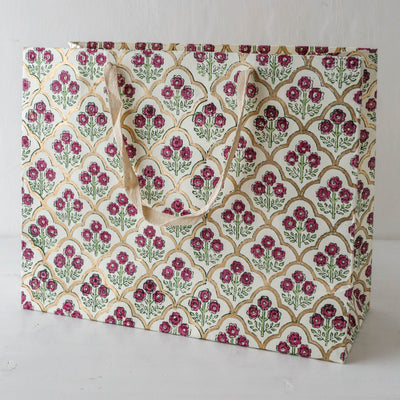 Hand Block Printed Paper Gift Bag - Cherry