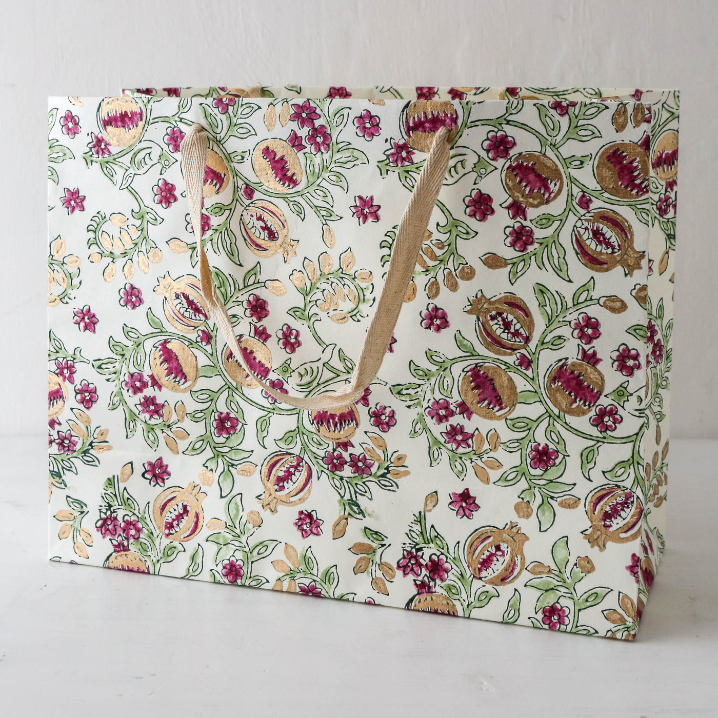 Hand Block Printed Paper Gift Bag - Cherry