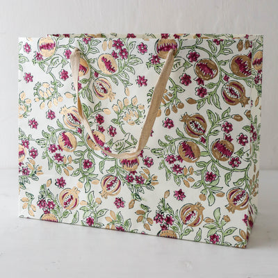 Hand Block Printed Paper Gift Bag - Cherry