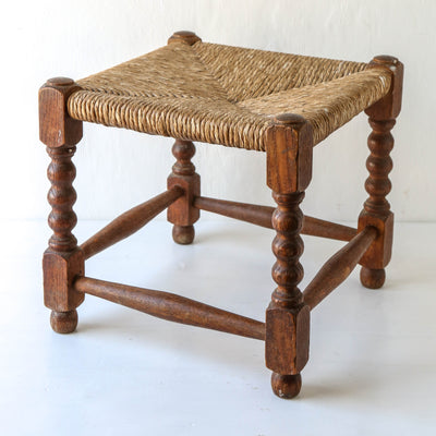 Vintage Oak Foot Stool with Rush Seat - Design 1