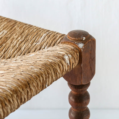 Vintage Oak Foot Stool with Rush Seat - Design 1
