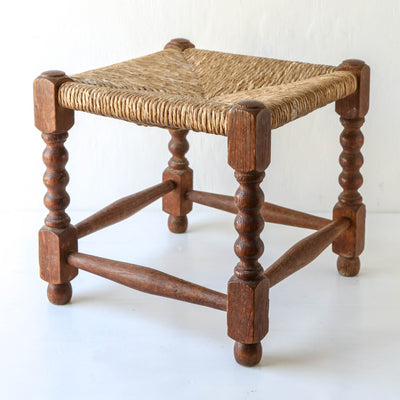 Vintage Oak Foot Stool with Rush Seat - Design 1