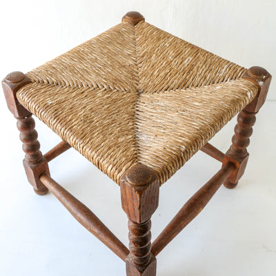 Vintage Oak Foot Stool with Rush Seat - Design 1