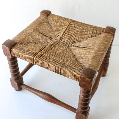 Vintage Oak Foot Stool with Rush Seat  - Design 2