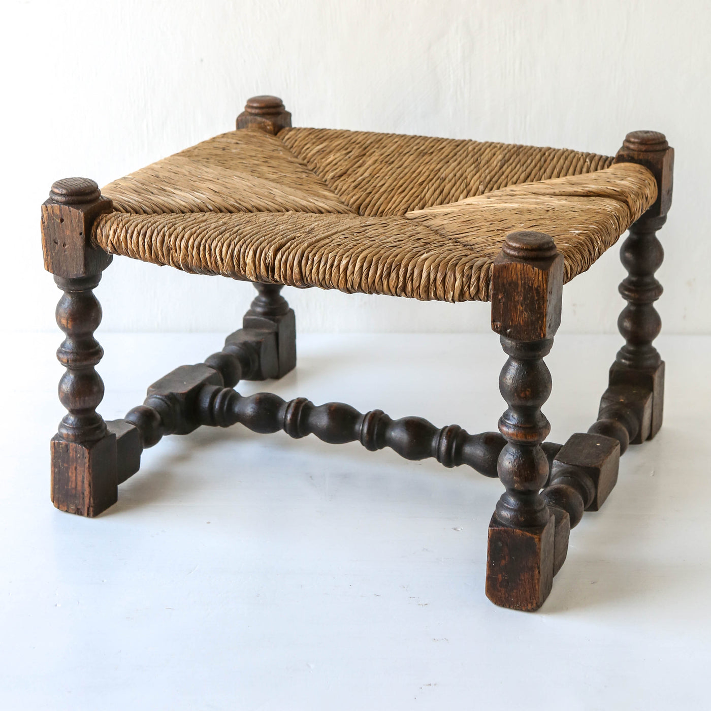 Vintage Oak Foot Stool with Rush Seat  - Design 3