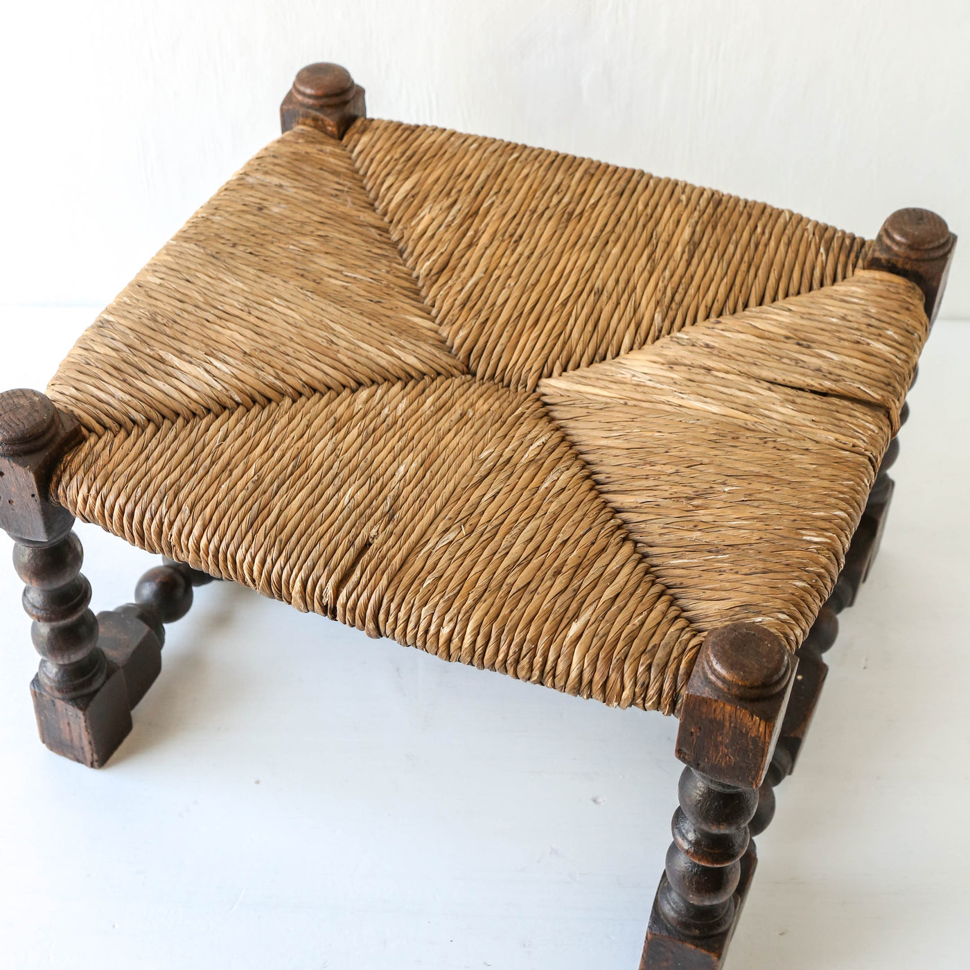 Vintage Oak Foot Stool with Rush Seat  - Design 3