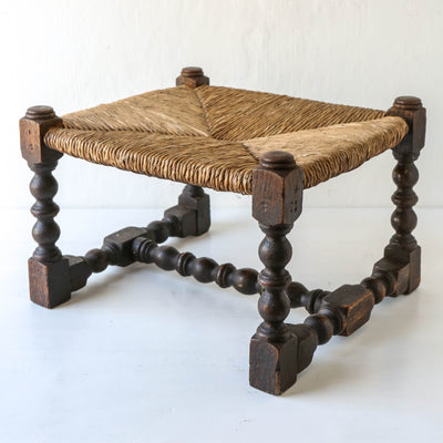 Vintage Oak Foot Stool with Rush Seat  - Design 3