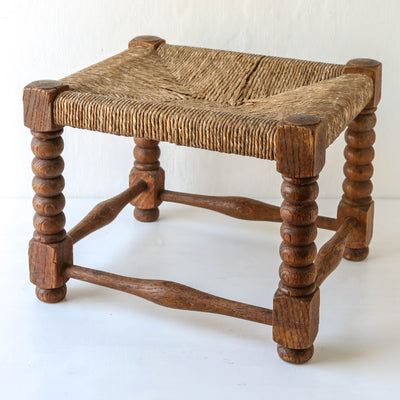 Vintage Oak Foot Stool with Rush Seat  - Design 4
