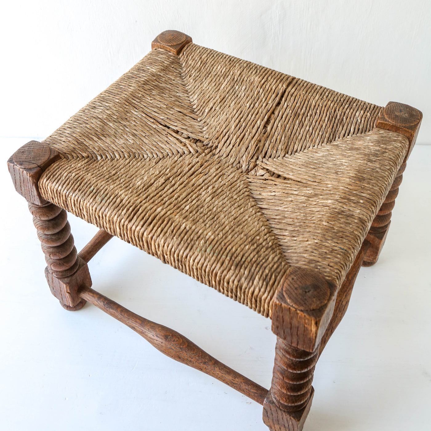 Vintage Oak Foot Stool with Rush Seat  - Design 4