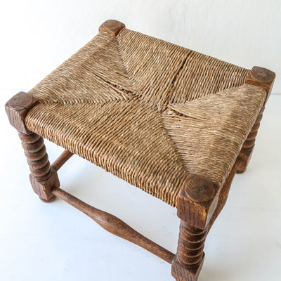 Vintage Oak Foot Stool with Rush Seat  - Design 4