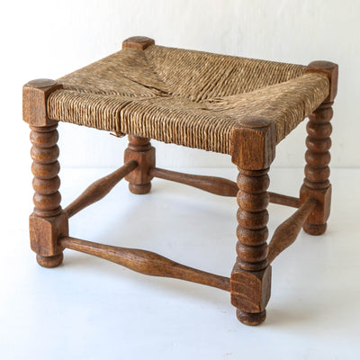 Vintage Oak Foot Stool with Rush Seat  - Design 4